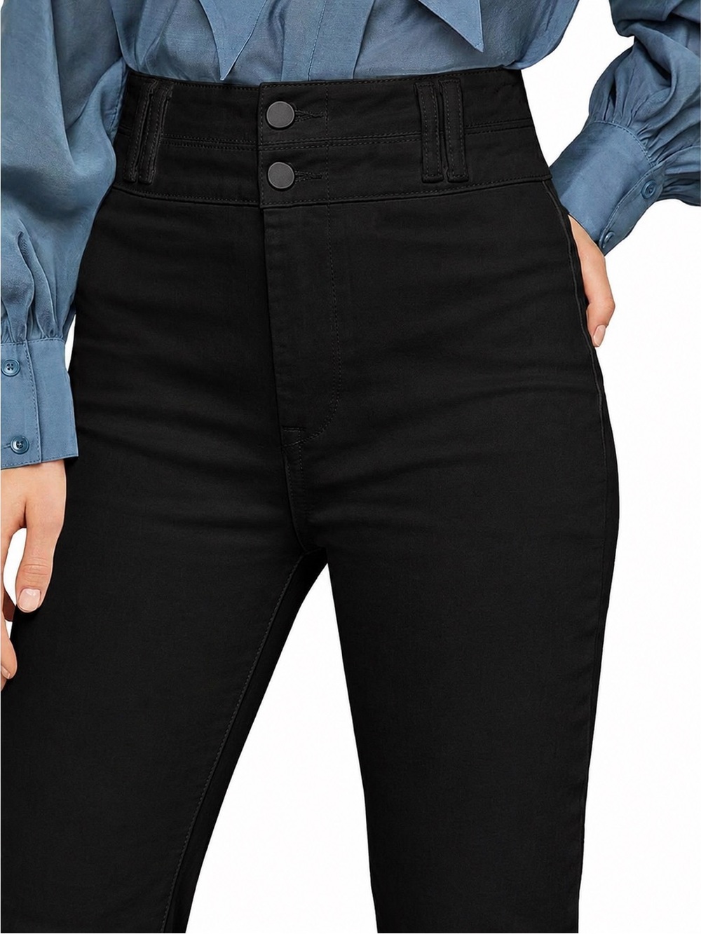 BCBGMAXAZRIA Double Waistband Black High Waist Women's Jeans Tailored Flare 29
